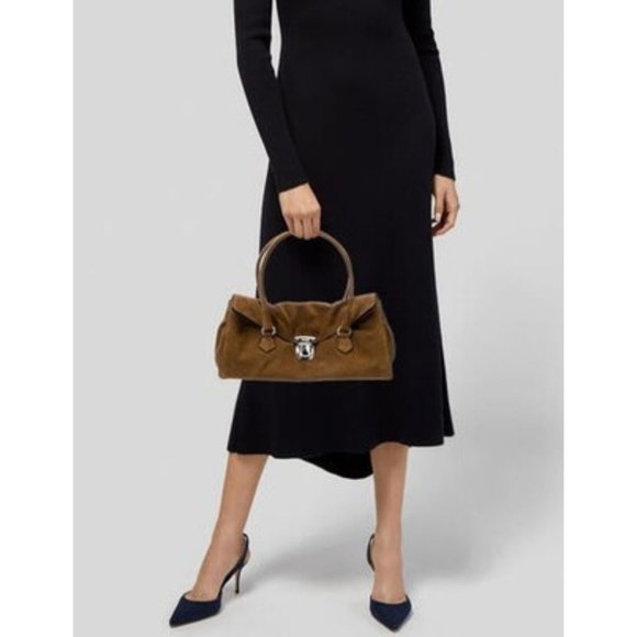 Prada Handbags - Prada Camoscio Easy Shoulder Bag Brown Suede